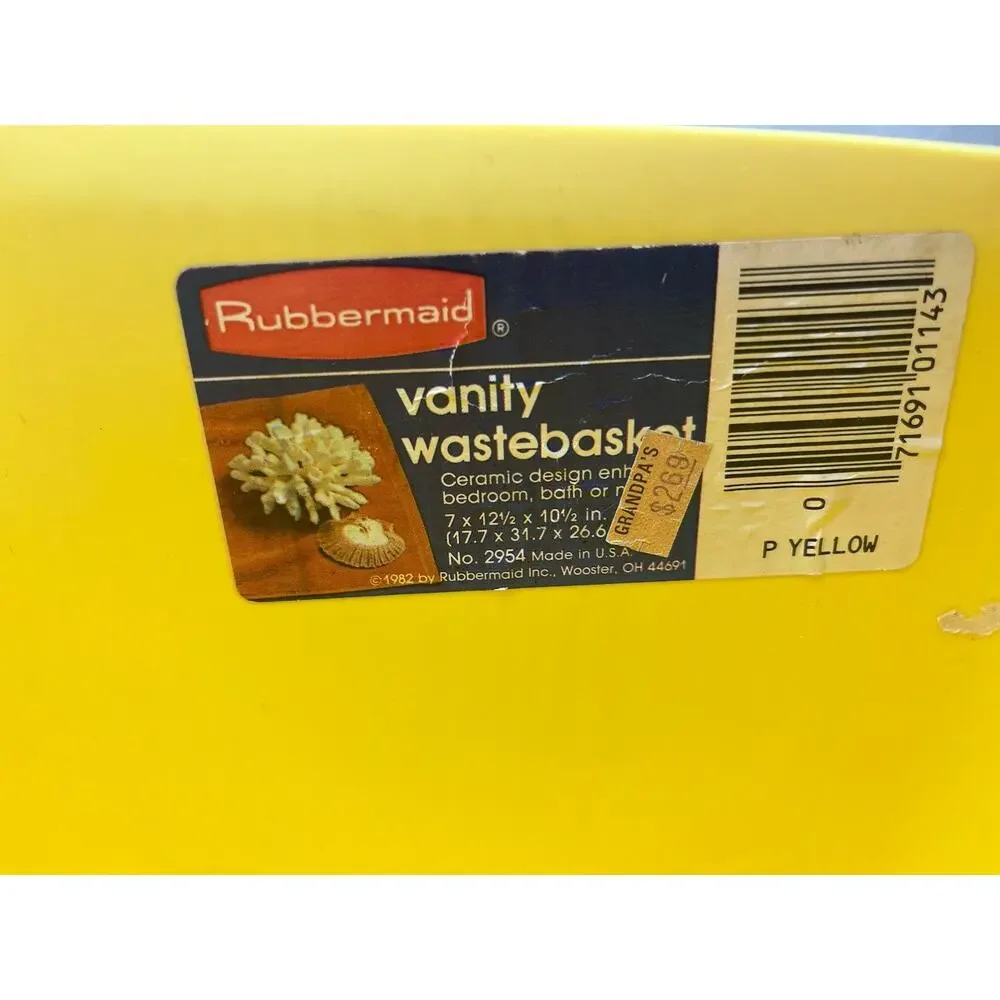 Rubbermaid Ribbed Wastebasket Yellow Trash Can #2954 Vintage 1982
